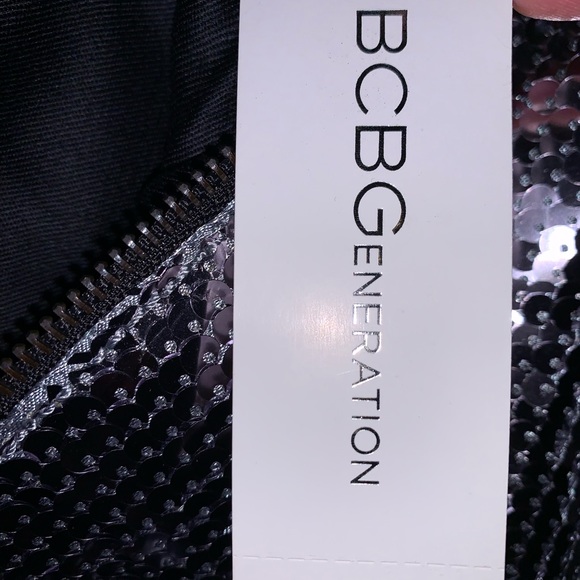 NWT BCBGeneration Silver Sequined Clutch - Picture 7 of 10